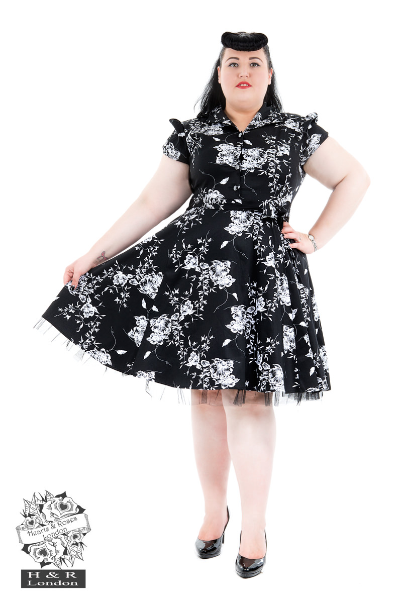 50's Imitation Black White Floral Tea Dress